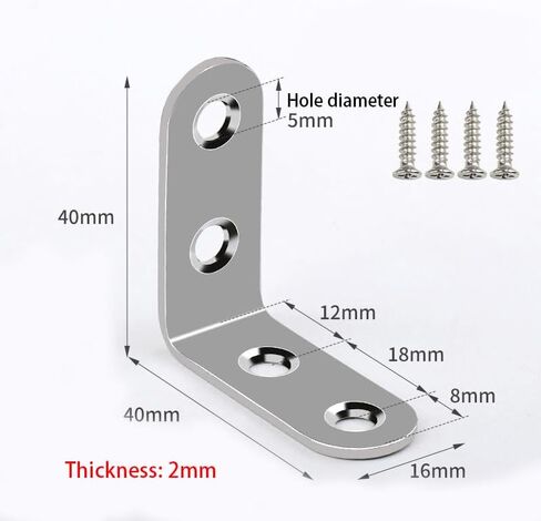 20 Pieces L Bracket Corner Brace Stainless Steel 40*40*16mm Right Angle Bracket Corner with 80pcs Screws for Wood Furniture in Saudi Arabia