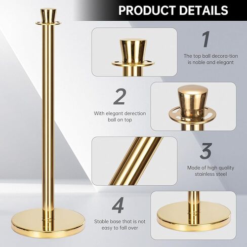 4 Pack Gold Stainless Steel Stanchion Post and 3 Pack 5 FT Red Velvet Ropes and Stanchion Poles Set Crowd Control Barriers with Fillable Base Used for Party Wedding Theaters Red Carpet in Saudi Arabia