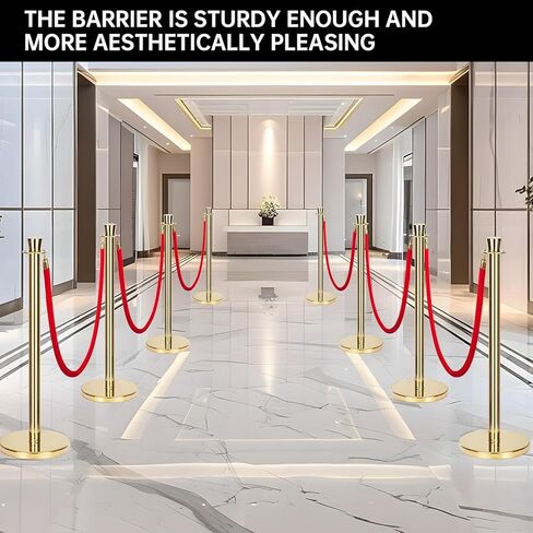4 Pack Gold Stainless Steel Stanchion Post and 3 Pack 5 FT Red Velvet Ropes and Stanchion Poles Set Crowd Control Barriers with Fillable Base Used for Party Wedding Theaters Red Carpet in Saudi Arabia