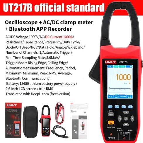 UNI-T UT217B مقياس المشبك راسم الذبذبات، جهاز اختبار الجهد الكهربي 1000 فولت تيار متردد/تيار مستمر، معدل أخذ العينات 5 ميجا هرتز/ثانية، عرض النطاق الترددي 1 ميجا هرتز، 20000 عدد مشبك التيار TRMS، المقاومة، السعة، اختبار الاستمرارية، مع شاشة LCD مقاس 2.8 ب in Kuwait