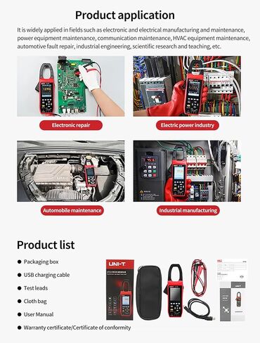 UNI-T UT217B مقياس المشبك راسم الذبذبات، جهاز اختبار الجهد الكهربي 1000 فولت تيار متردد/تيار مستمر، معدل أخذ العينات 5 ميجا هرتز/ثانية، عرض النطاق الترددي 1 ميجا هرتز، 20000 عدد مشبك التيار TRMS، المقاومة، السعة، اختبار الاستمرارية، مع شاشة LCD مقاس 2.8 ب in Kuwait