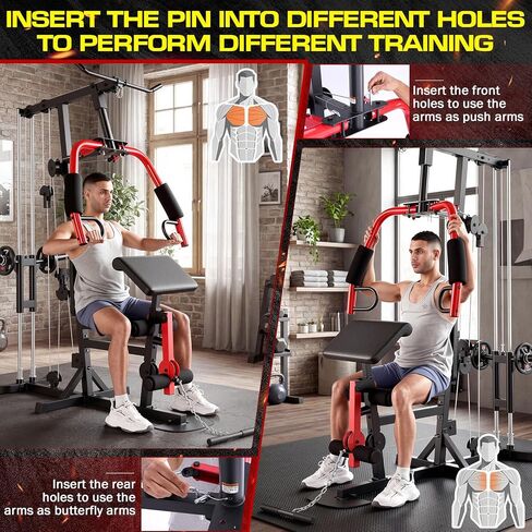 OPPSDECOR Home Gym Equipment, Multifunctional Workout Station with Pulley System, All in One Adjustable Exercise Equipment with LAT Pulldown & Chest Press & PEC Deck Fly & Leg Extension & Rowing in Saudi Arabia