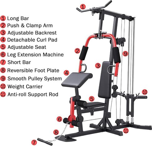 OPPSDECOR Home Gym Equipment, Multifunctional Workout Station with Pulley System, All in One Adjustable Exercise Equipment with LAT Pulldown & Chest Press & PEC Deck Fly & Leg Extension & Rowing in Saudi Arabia