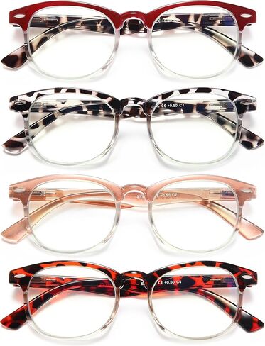 نظارات قراءة دائرية من EYEURL للنساء مكونة من 4 قطع نظارات قراءة أنيقة تحجب الضوء الأزرق وقارئات دائرية كلاسيكية in Kuwait