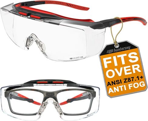 نظارات أمان HTS HUNTERSKY ANSI Z87.1+ مضادة للضباب تناسب أكثر من النظارات حتى 1.88 بوصة نظارات OTG واقية من الأشعة فوق البنفسجية بنسبة 100% in Kuwait