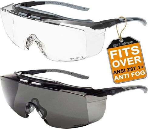 نظارات أمان HTS HUNTERSKY ANSI Z87.1+ مضادة للضباب تناسب أكثر من النظارات حتى 1.88 بوصة نظارات OTG واقية من الأشعة فوق البنفسجية بنسبة 100% in Kuwait