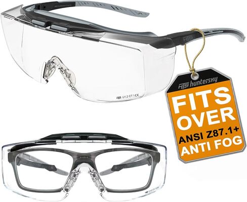 نظارات أمان HTS HUNTERSKY ANSI Z87.1+ مضادة للضباب تناسب أكثر من النظارات حتى 1.88 بوصة نظارات OTG واقية من الأشعة فوق البنفسجية بنسبة 100% in Kuwait