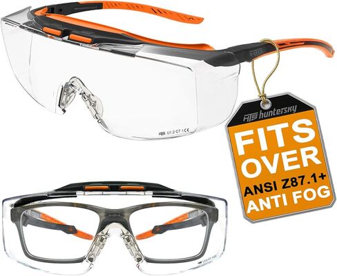 نظارات أمان HTS HUNTERSKY ANSI Z87.1+ مضادة للضباب تناسب أكثر من النظارات حتى 1.88 بوصة نظارات OTG واقية من الأشعة فوق البنفسجية بنسبة 100% in Kuwait