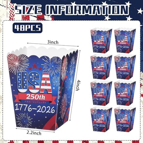 Geyoga 48 Pcs 250th Popcorn Box Patriotic USA 4th of July Disposable Popcorn Paper Boxes Bulk Red White Blue Treat Boxes Containers American Independence Day Party Supplies Decorations in Saudi Arabia