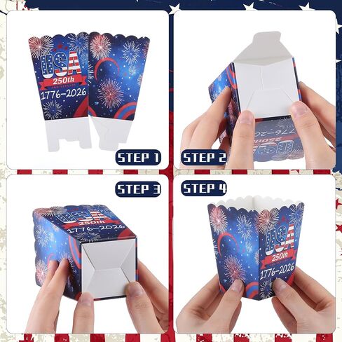 Geyoga 48 Pcs 250th Popcorn Box Patriotic USA 4th of July Disposable Popcorn Paper Boxes Bulk Red White Blue Treat Boxes Containers American Independence Day Party Supplies Decorations in Saudi Arabia
