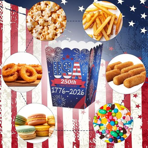 Geyoga 48 Pcs 250th Popcorn Box Patriotic USA 4th of July Disposable Popcorn Paper Boxes Bulk Red White Blue Treat Boxes Containers American Independence Day Party Supplies Decorations in Saudi Arabia