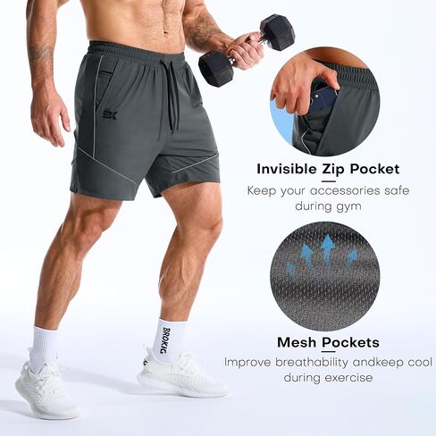 BROKIG Men's AdiArmor Running Shorts with Zip Pockets, Lightweight Gym Workout Short for Hiking Casual in Saudi Arabia