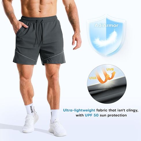 BROKIG Men's AdiArmor Running Shorts with Zip Pockets, Lightweight Gym Workout Short for Hiking Casual in Saudi Arabia