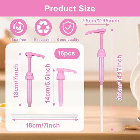 16 Pcs Coffee Syrup Pump with 16 Pcs Tubes, Pink Plastic Replacement Pumps for Bottles 750 ml - 1 L for Coffee, Flavorings, Reusable Syrup Pump Dispenser in Saudi Arabia