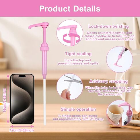 16 Pcs Coffee Syrup Pump with 16 Pcs Tubes, Pink Plastic Replacement Pumps for Bottles 750 ml - 1 L for Coffee, Flavorings, Reusable Syrup Pump Dispenser in Saudi Arabia