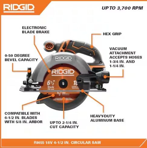 RIDGID 18V لاسلكي 6 1/2 بوصة منشار دائري (أداة فقط) in Saudi Arabia