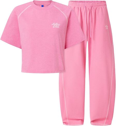 Aelfric Eden Cloud Cropped Sweat Sets Summer 2 Piece Outfits Crop Top High Waisted Baggy Barrel Sweatpants Sweatsuit in Saudi Arabia