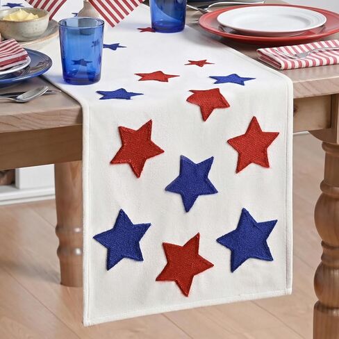 Artoid Mode Soft Chain Embroidery Patriotic Stars Memorial Day Table Runner, 4th of July Kitchen Dining Table Decoration for Home Party Decor 13x72 Inch in Saudi Arabia