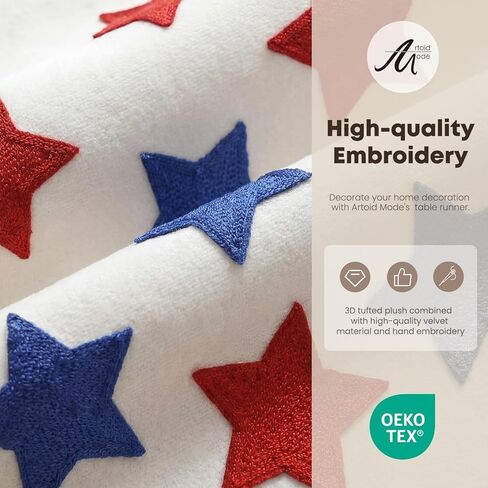 Artoid Mode Soft Chain Embroidery Patriotic Stars Memorial Day Table Runner, 4th of July Kitchen Dining Table Decoration for Home Party Decor 13x72 Inch in Saudi Arabia