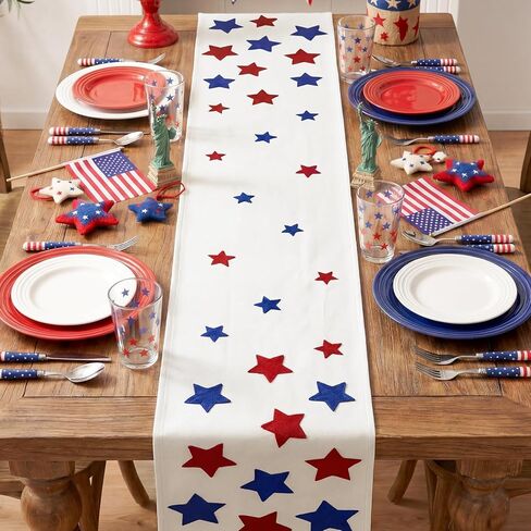 Artoid Mode Soft Chain Embroidery Patriotic Stars Memorial Day Table Runner, 4th of July Kitchen Dining Table Decoration for Home Party Decor 13x72 Inch in Saudi Arabia