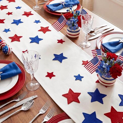 Artoid Mode Soft Chain Embroidery Patriotic Stars Memorial Day Table Runner, 4th of July Kitchen Dining Table Decoration for Home Party Decor 13x72 Inch in Saudi Arabia