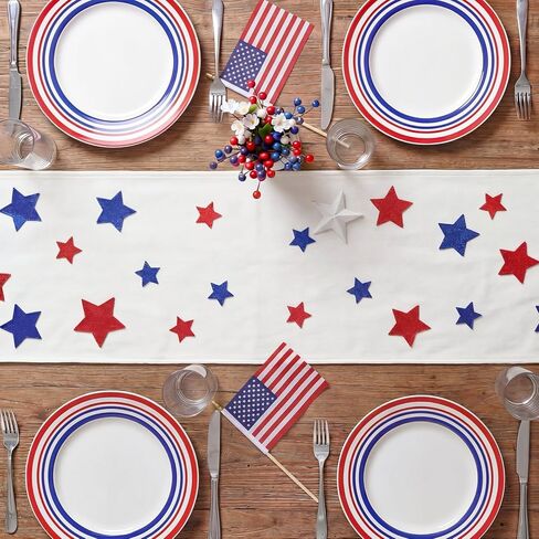 Artoid Mode Soft Chain Embroidery Patriotic Stars Memorial Day Table Runner, 4th of July Kitchen Dining Table Decoration for Home Party Decor 13x72 Inch in Saudi Arabia
