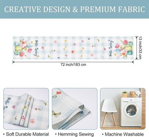 Bonhause الربيع الزهور زهرية بلوم الجدول عداء 13x72 بوصة مرحبا الربيع زهرة فراشة الجاموس منقوشة المطبخ طاولة الطعام الديكور للداخلية في الهواء الطلق ديكور المنزل الطرف in Kuwait