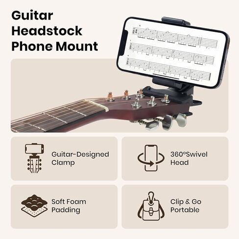 Guitar Phone Holder Mount with Capo & 3 Picks, Adjustable 360° Rotatable Phone Holder for Guitar/Ukulele/Bass, Guitar Accessory for Practicing, Live Streaming & Recording in Saudi Arabia
