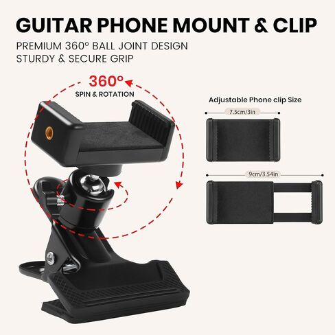 Guitar Phone Holder Mount with Capo & 3 Picks, Adjustable 360° Rotatable Phone Holder for Guitar/Ukulele/Bass, Guitar Accessory for Practicing, Live Streaming & Recording in Saudi Arabia