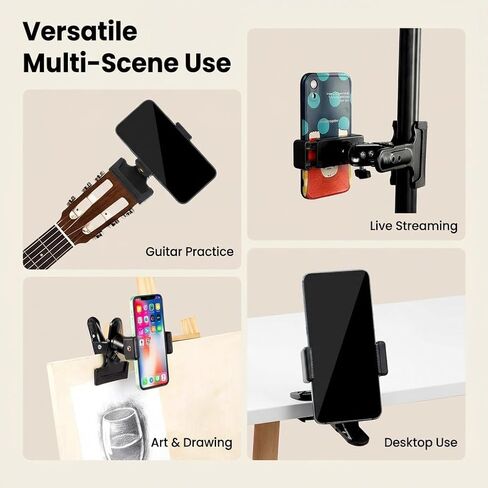 Guitar Phone Holder Mount with Capo & 3 Picks, Adjustable 360° Rotatable Phone Holder for Guitar/Ukulele/Bass, Guitar Accessory for Practicing, Live Streaming & Recording in Saudi Arabia