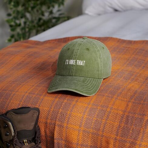 قبعة Primitives من Kathy Funny Hiking Hat، I'd Hike تلك المشاعر المطرزة، نمط علامة الصندوق، قابلة للتعديل، قبعة بيسبول قطنية مغسولة بشكل طبيعي، أخضر خارجي in Saudi Arabia