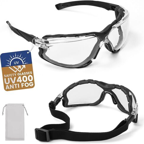 Flaya Adjustable Safety Glasses for Men & Women Anti-Fog ANSI Z87.1 UV400 Protection Goggles with Foam Seal & Strap in Saudi Arabia