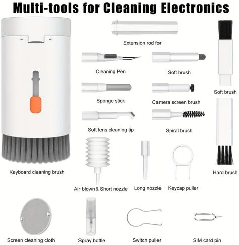 Keyboard Cleaner Kit, Electronics Cleaning Kit with Retractable Big Brush, Portable, 20 in 1 Multi-Tool Kit for Phones, Tablet, Computer, PC Monitor,TV Camera Lens with 2.5ml Mist Spray in Saudi Arabia