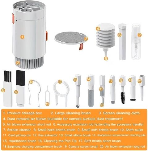 Keyboard Cleaner Kit, Electronics Cleaning Kit with Retractable Big Brush, Portable, 20 in 1 Multi-Tool Kit for Phones, Tablet, Computer, PC Monitor,TV Camera Lens with 2.5ml Mist Spray in Saudi Arabia