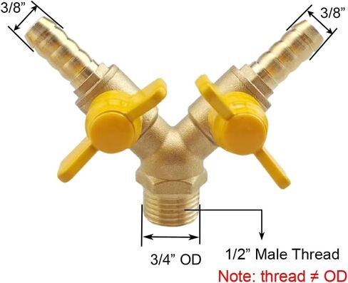 3/8" Hose Barb Valve, Brass 3 Way Shut Off Valve 1/2" Male Thread Y Shaped 2 Switch Ball Valve in Saudi Arabia