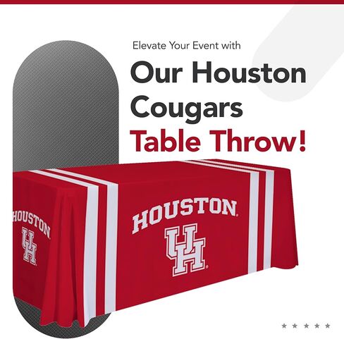 غطاء طاولة مطبوع عليه رياضة Victory Corps Houston Cougars College - مرخص من الرابطة الوطنية لرياضة الجامعات (NCAA) - بوليستر - مفرش طاولة مدرسي (أبيض، أحمر) (6 بوصات ثنيات) in Kuwait