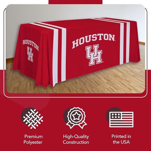 غطاء طاولة مطبوع عليه رياضة Victory Corps Houston Cougars College - مرخص من الرابطة الوطنية لرياضة الجامعات (NCAA) - بوليستر - مفرش طاولة مدرسي (أبيض، أحمر) (6 بوصات ثنيات) in Kuwait