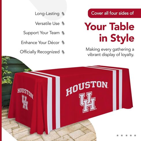 غطاء طاولة مطبوع عليه رياضة Victory Corps Houston Cougars College - مرخص من الرابطة الوطنية لرياضة الجامعات (NCAA) - بوليستر - مفرش طاولة مدرسي (أبيض، أحمر) (6 بوصات ثنيات) in Kuwait