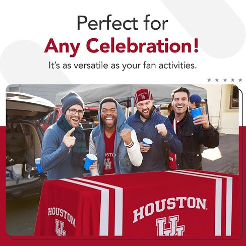 غطاء طاولة مطبوع عليه رياضة Victory Corps Houston Cougars College - مرخص من الرابطة الوطنية لرياضة الجامعات (NCAA) - بوليستر - مفرش طاولة مدرسي (أبيض، أحمر) (6 بوصات ثنيات) in Kuwait