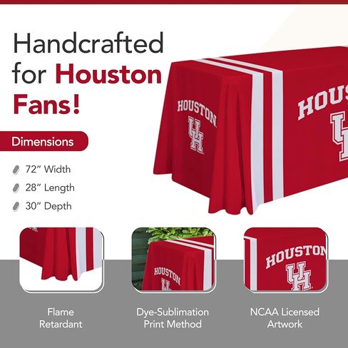 غطاء طاولة مطبوع عليه رياضة Victory Corps Houston Cougars College - مرخص من الرابطة الوطنية لرياضة الجامعات (NCAA) - بوليستر - مفرش طاولة مدرسي (أبيض، أحمر) (6 بوصات ثنيات) in Kuwait