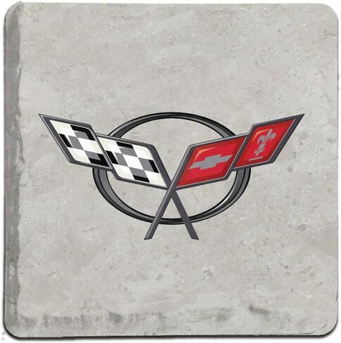 C5, C6, C7, C8 Corvette Logo Stone Tile Coasters (Individual) 4"x 4" - Officially Licensed by GM (C5 Logo) in Saudi Arabia