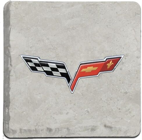 C5, C6, C7, C8 Corvette Logo Stone Tile Coasters (Individual) 4"x 4" - Officially Licensed by GM (C5 Logo) in Saudi Arabia