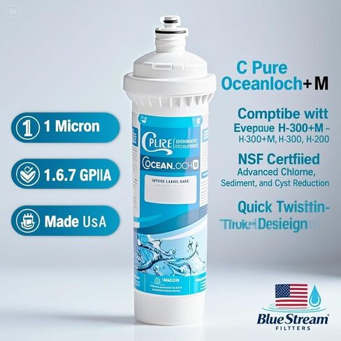 C Pure Oceanloch+ M Water Filter Cartridge 2-Pack – 1 Micron, 1.67 GPM – Compatible with Everpure H-300+M, H-300, H-200 – Made in USA – Blue Stream Filters in Saudi Arabia