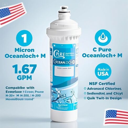 C Pure Oceanloch+ M Water Filter Cartridge 2-Pack – 1 Micron, 1.67 GPM – Compatible with Everpure H-300+M, H-300, H-200 – Made in USA – Blue Stream Filters in Saudi Arabia