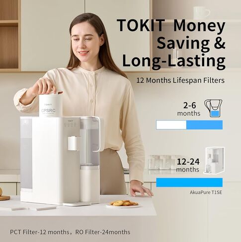 TOKIT فلتر مياه التناضح العكسي كونترتوب T1 SE RO نظام تنقية المياه، NSF/ANSI 58، 3:1 نقي للتصريف، أباريق مياه نقية مزدوجة 1.4 لتر للمنزل، بدون تركيب in Saudi Arabia