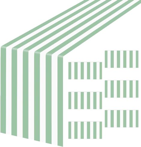 6 قطع من مفرش الطاولة المخطط من البلاستيك مقاس 14 × 108 بوصة للاستعمال مرة واحدة باللونين الأخضر والأبيض لطاولة الزفاف وحفلات استقبال المولود الجديد وأعياد الميلاد وديكورات قطع مركزية على الطاولة in Kuwait