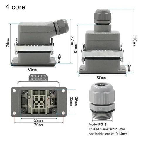 Rectangular Heavy Duty Connector HDC-HE-4/6/10/16/20/24/32/48 Core 16A 500V Aviation Socket 1Pcs(24 core top line) in Saudi Arabia