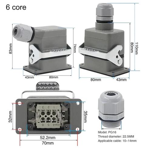Rectangular Heavy Duty Connector HDC-HE-4/6/10/16/20/24/32/48 Core 16A 500V Aviation Socket 1Pcs(24 core top line) in Saudi Arabia