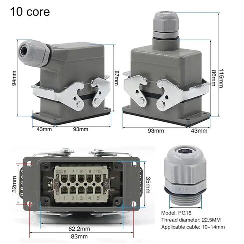 Rectangular Heavy Duty Connector HDC-HE-4/6/10/16/20/24/32/48 Core 16A 500V Aviation Socket 1Pcs(24 core top line) in Saudi Arabia