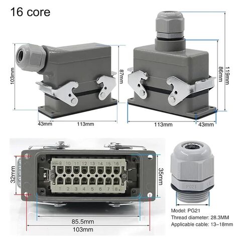 Rectangular Heavy Duty Connector HDC-HE-4/6/10/16/20/24/32/48 Core 16A 500V Aviation Socket 1Pcs(24 core top line) in Saudi Arabia
